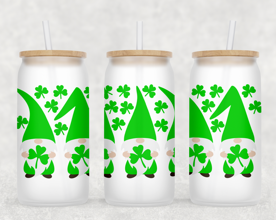 Shamrock Gnomes Glass Can Tumbler