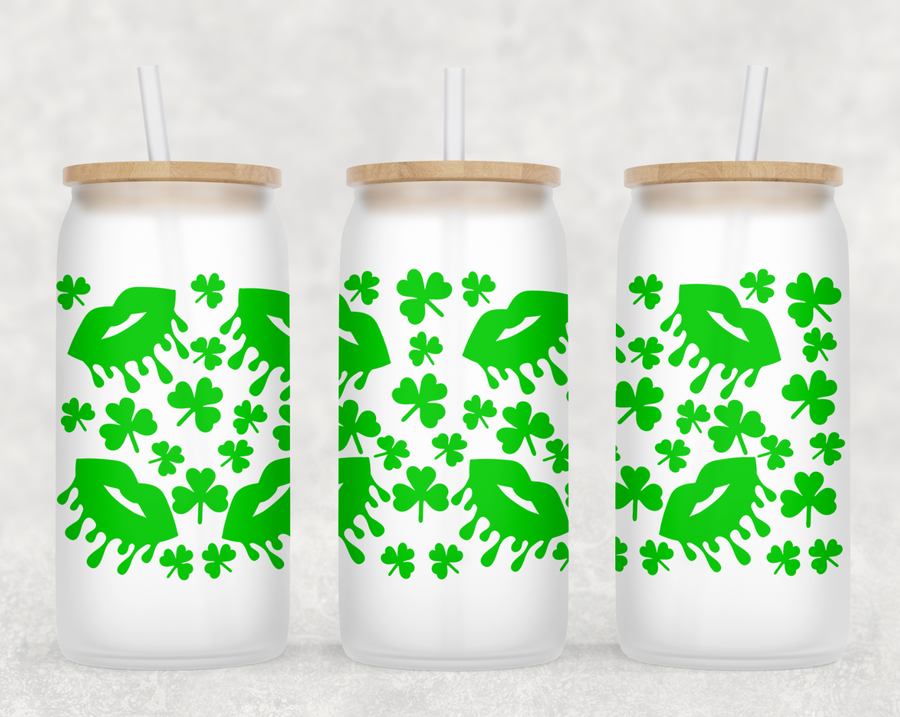 Shamrocks and Lips Glass Can Tumbler