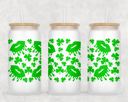 Shamrocks and Lips Glass Can Tumbler