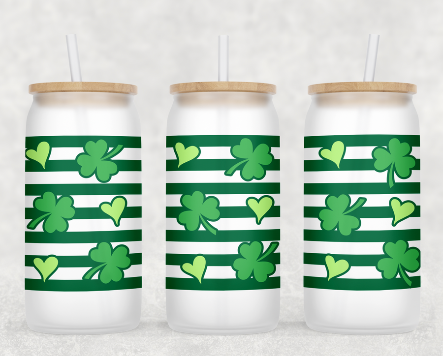 Striped Shamrocks Glass Can Tumbler