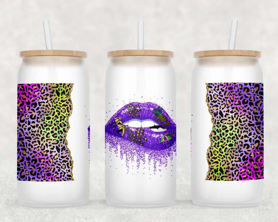 Mardi Gras Lips Glass Can Tumbler