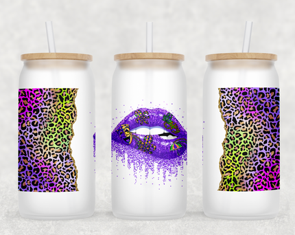 Mardi Gras Lips Glass Can Tumbler