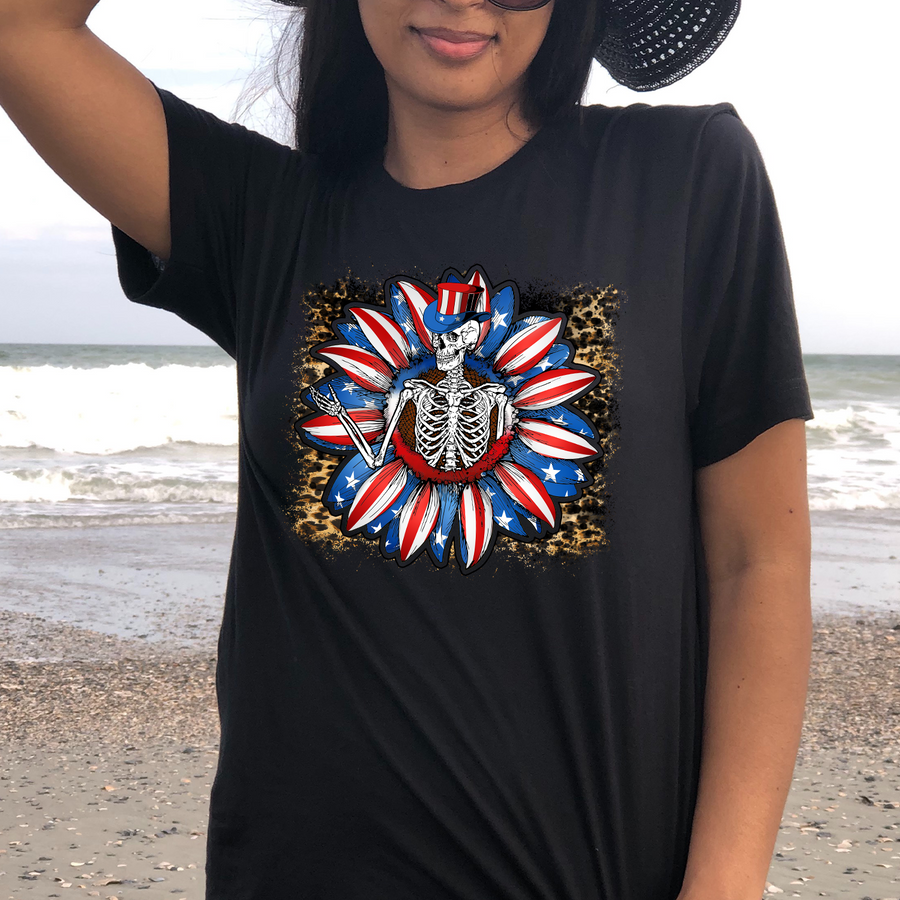 Skeleton American Flag Unisex T-shirt