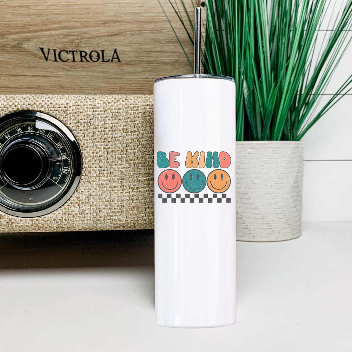 Be Kind Smiley Face Skinny Tumbler
