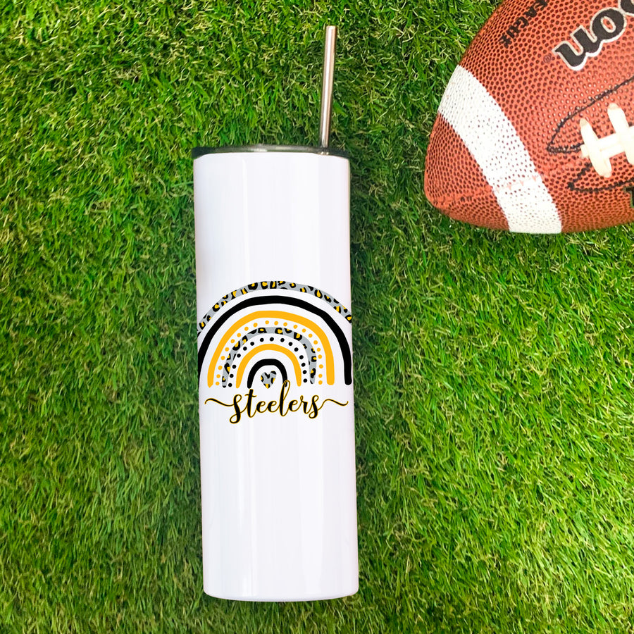 Steelers Leopard Rainbow Skinny Tumbler