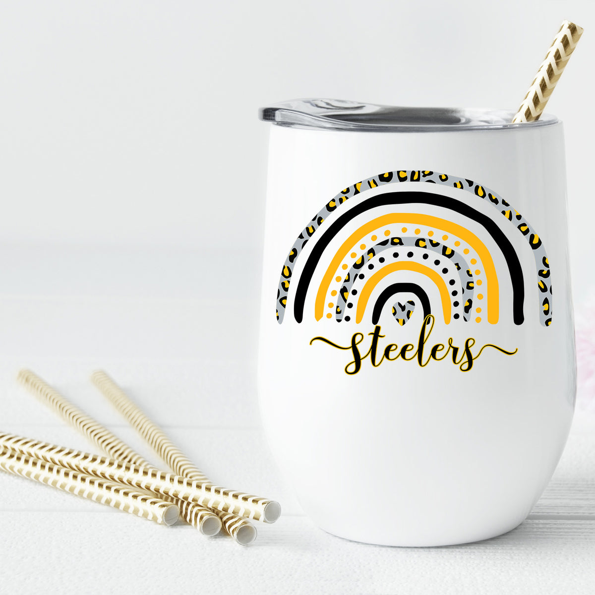 Steelers Leopard Rainbow Wine Tumbler