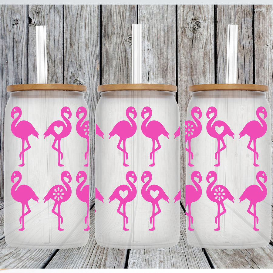 Summer Flamingo Glass Can Tumbler