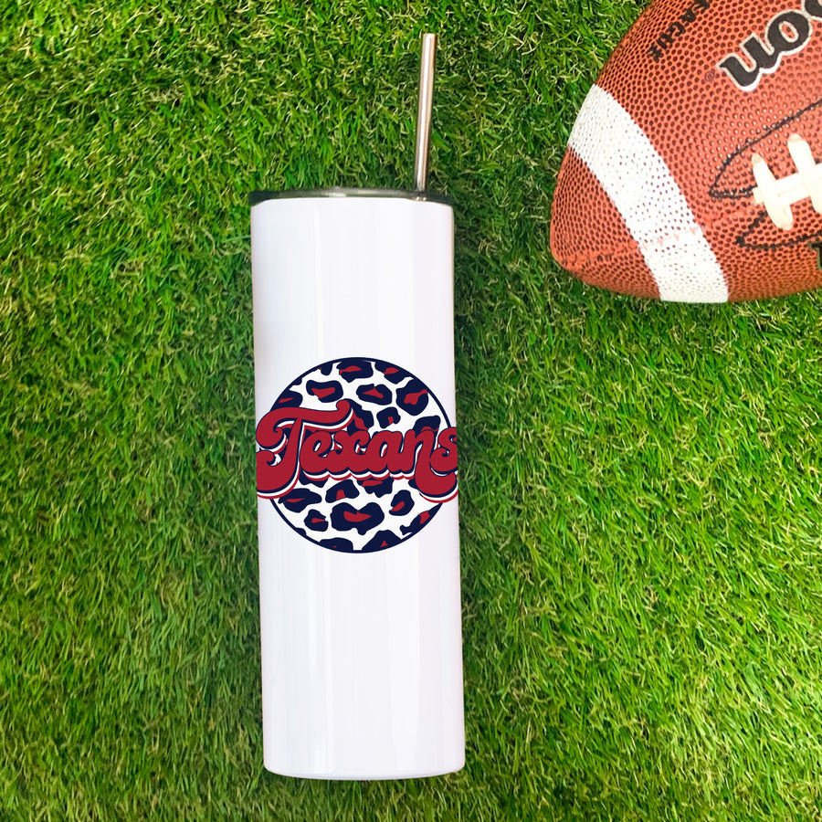 Texans Leopard Circle Skinny Tumbler