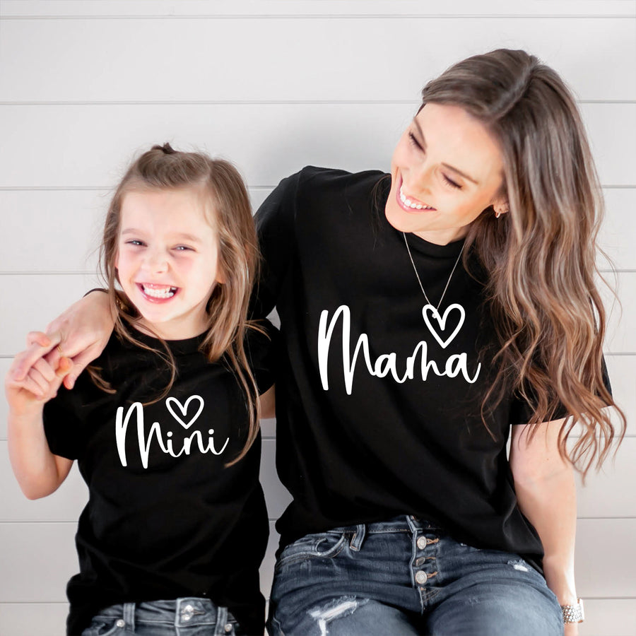 Cursive Heart Mama and Mini T-shirt