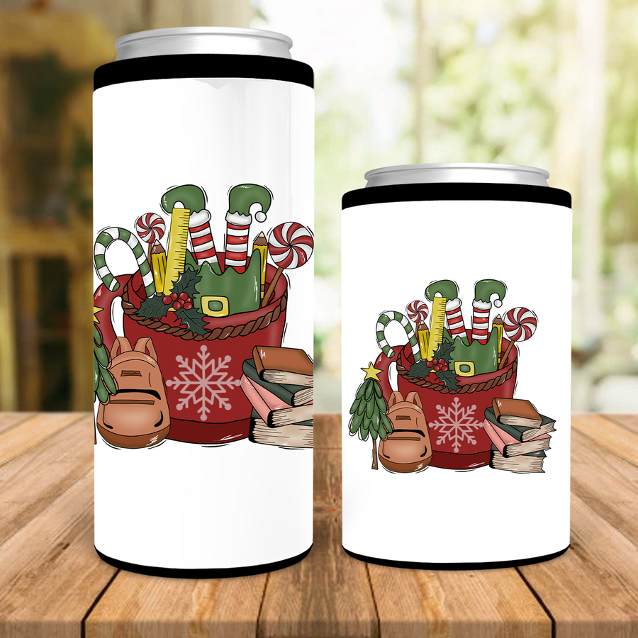 Upside Down Teacher Elf Can Cooler