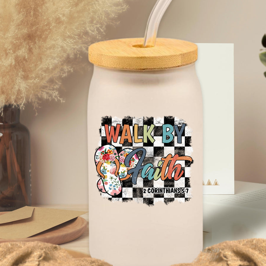 Walk by Faith Glass Can Tumbler