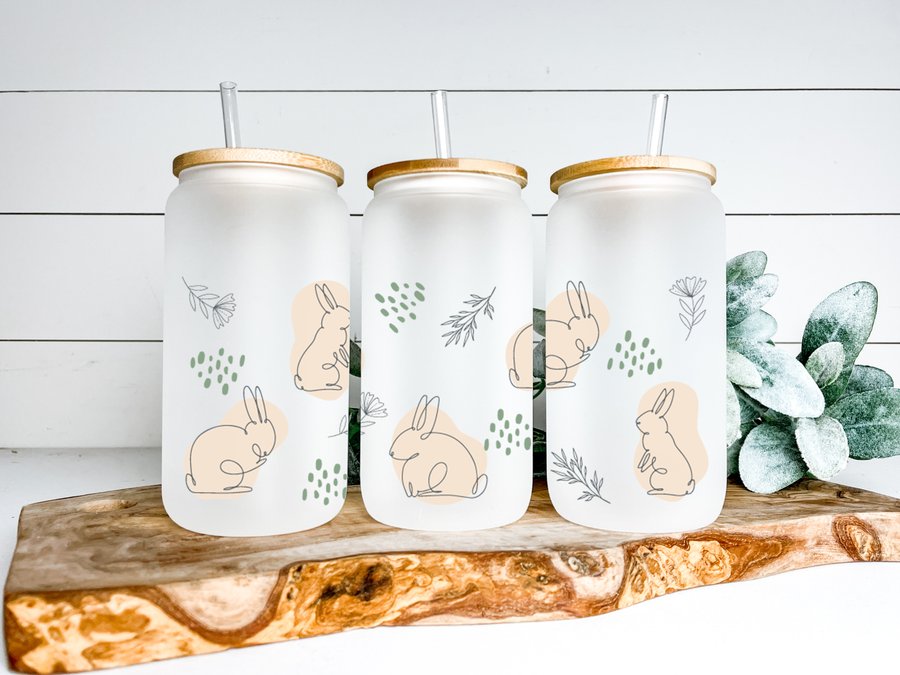 Watercolor Bunnies Glass Can Tumbler