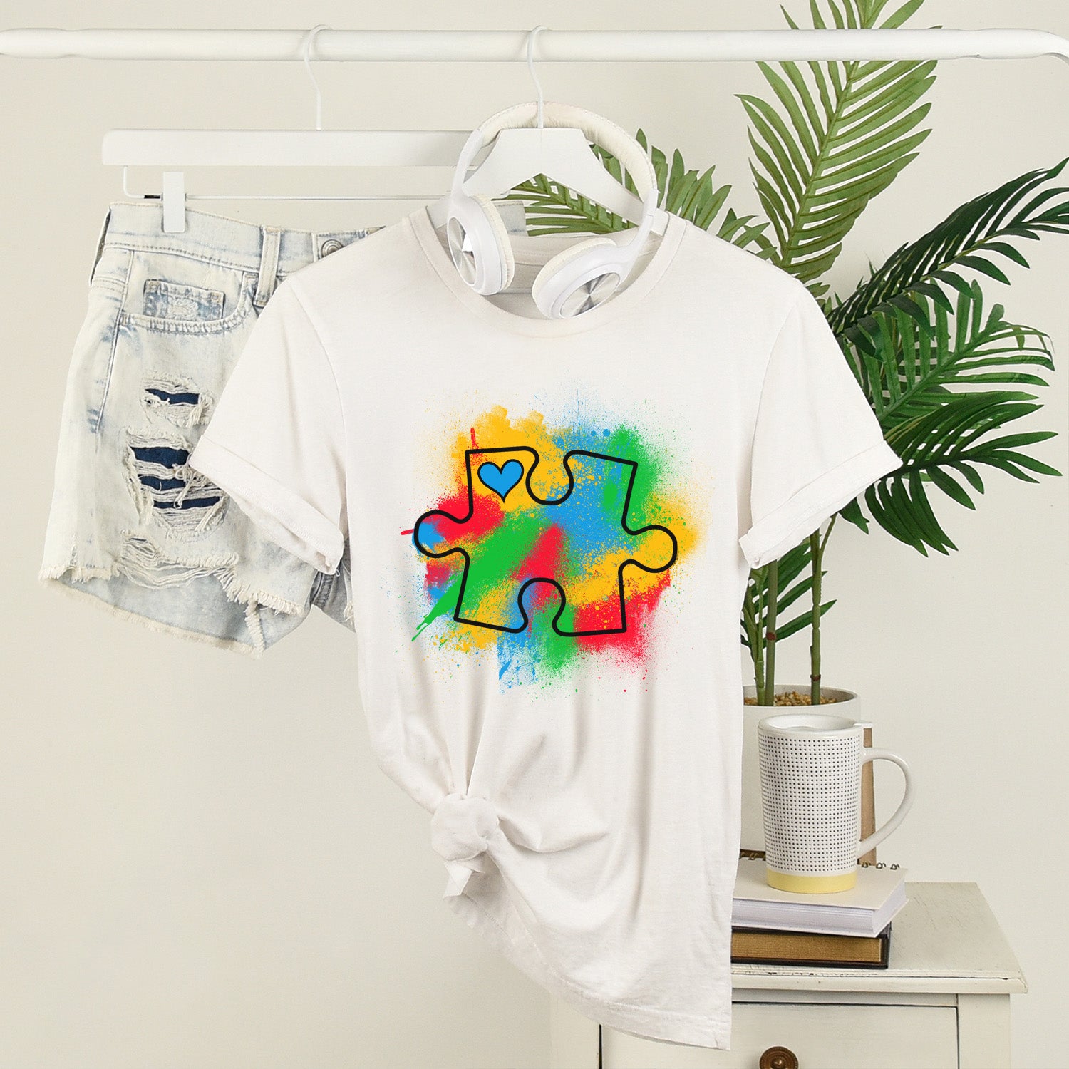 Painted Autism Awareness Puzzle Piece T-shirt