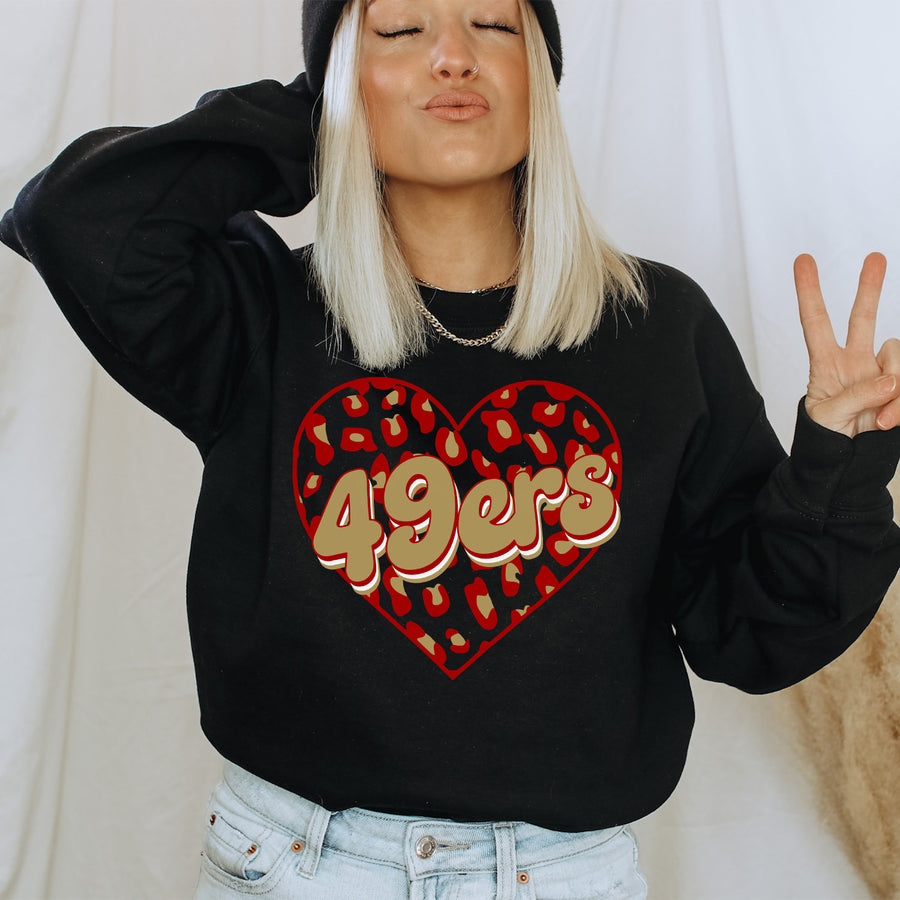 49ers Retro Leopard Heart Heavy Blend Sweatshirt