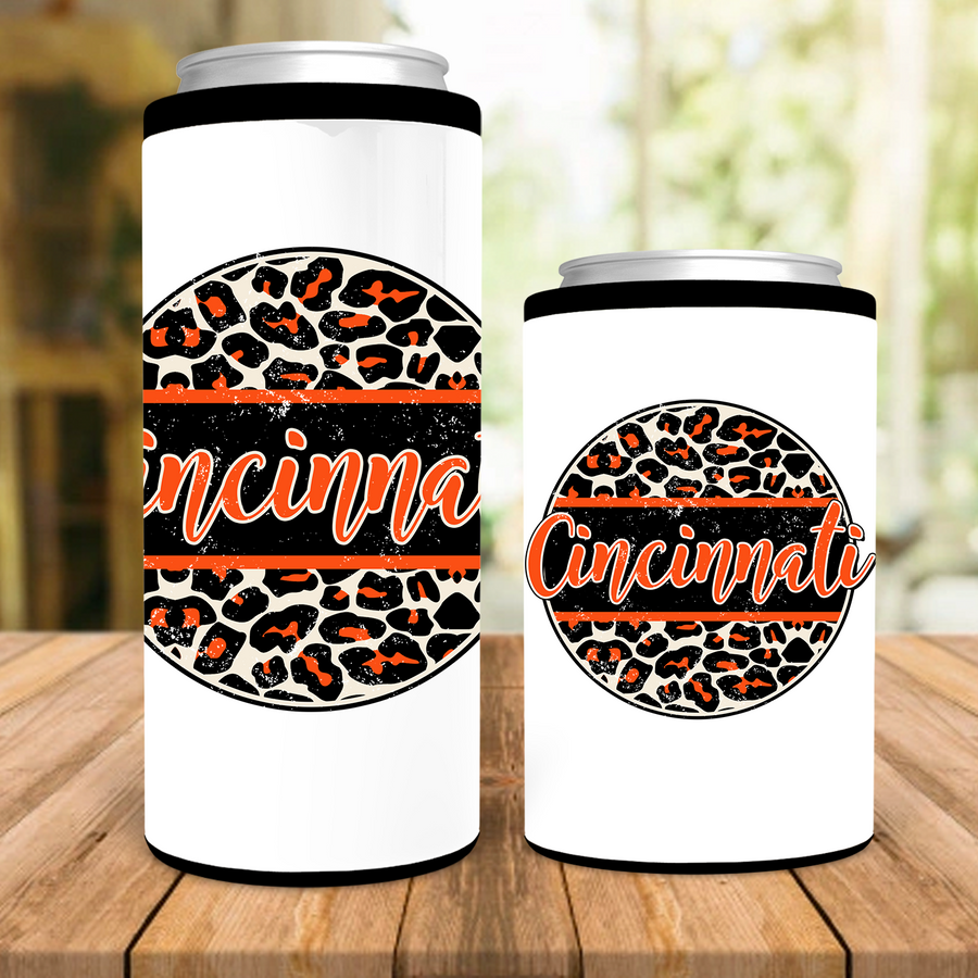Cincinnati Distressed Leopard Circle Can Cooler