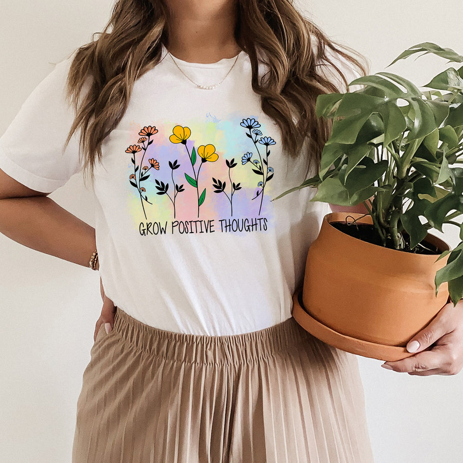 Watercolor Grow Positive Thoughts T-shirt