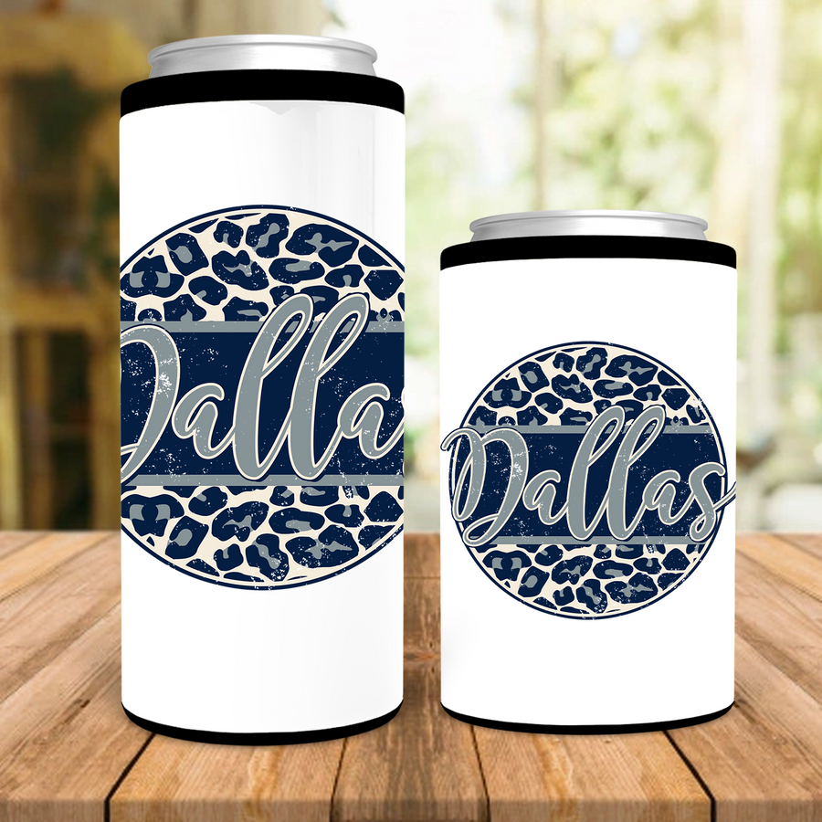 Dallas Distressed Leopard Circle Can Cooler