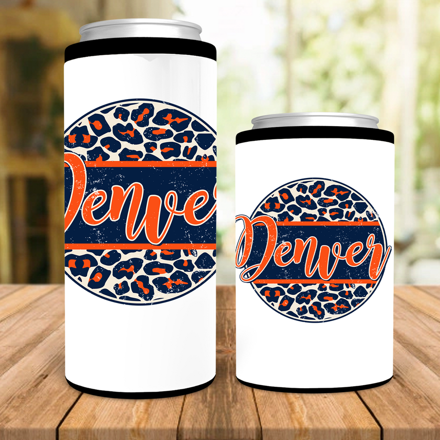 Denver Distressed Leopard Circle Can Cooler