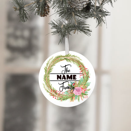 Custom Farmhouse Wreath Family - Holiday Ornament
