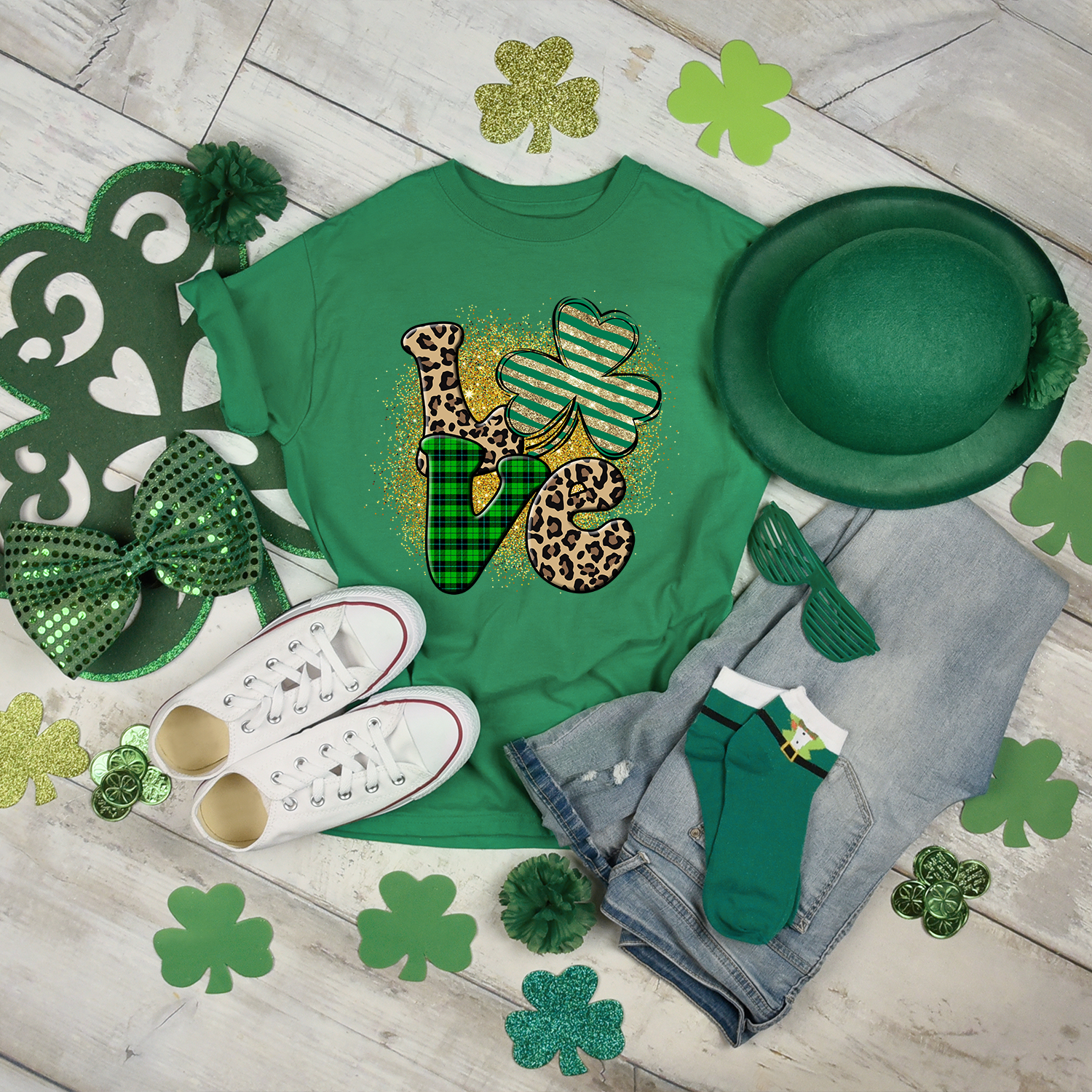 Shamrock Leopard and Plaid Love Unisex T-shirt