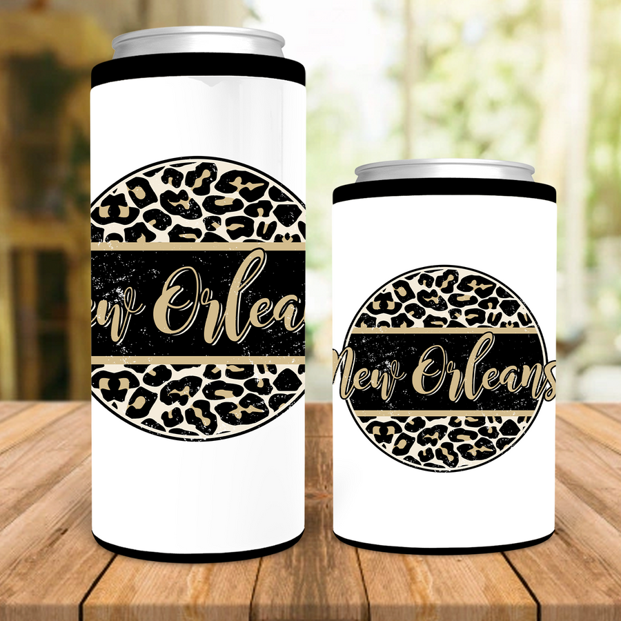 New Orleans Distressed Leopard Circle Can Cooler