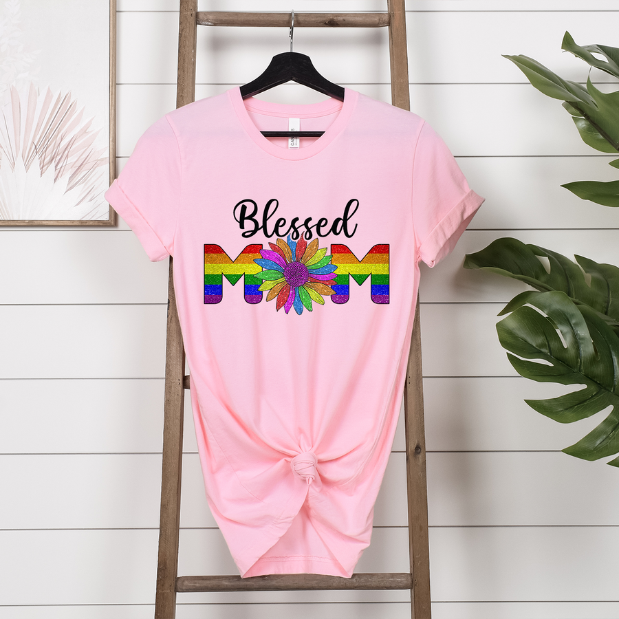 Blessed Mom Rainbow Flower Unisex T-shirt
