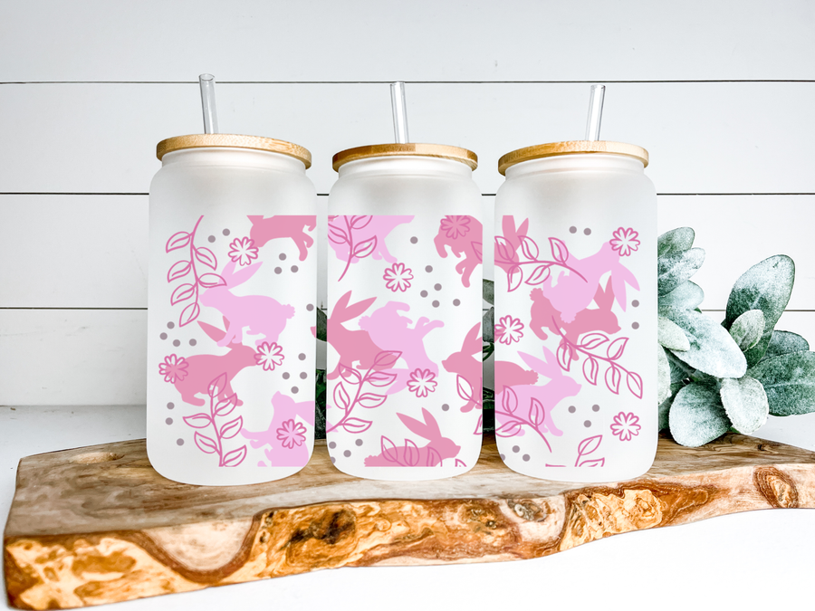 Pink Bunnies Glass Can Tumbler