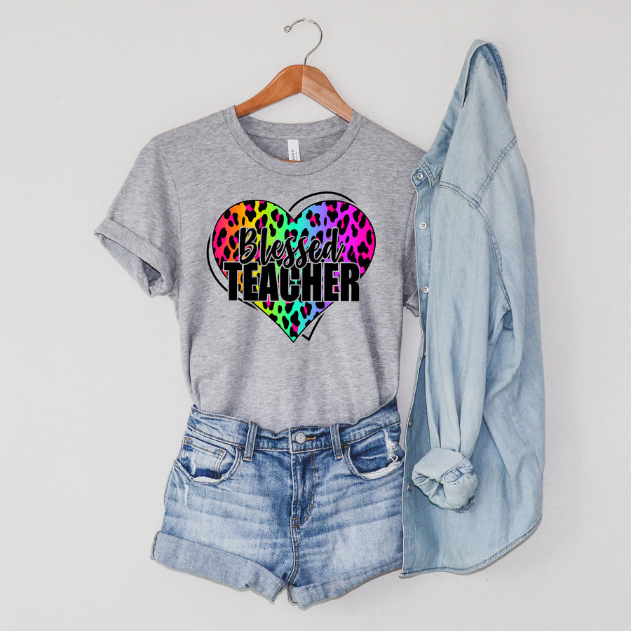 Neon Leopard Blessed Teacher Unisex T-shirt